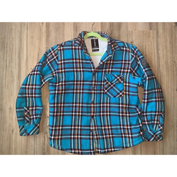 Billabong Men’s XL Blue Windowpane Plaid Flannel Sherpa-lined Jacket Imperfect - Picture 1 of 13